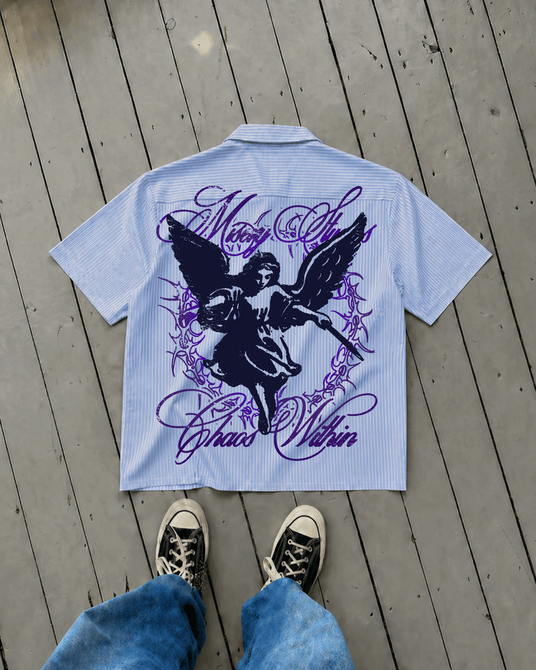 Shadow Angel Script Stripe Shirt